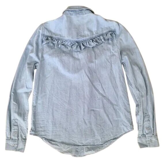 PAIGE Layda Blue Chambray Denim Ruffle Western Button Down Top - Picture 7 of 8
